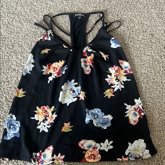 Express Black Floral Camisole with Strappy Back Design - Picture 1 of 5